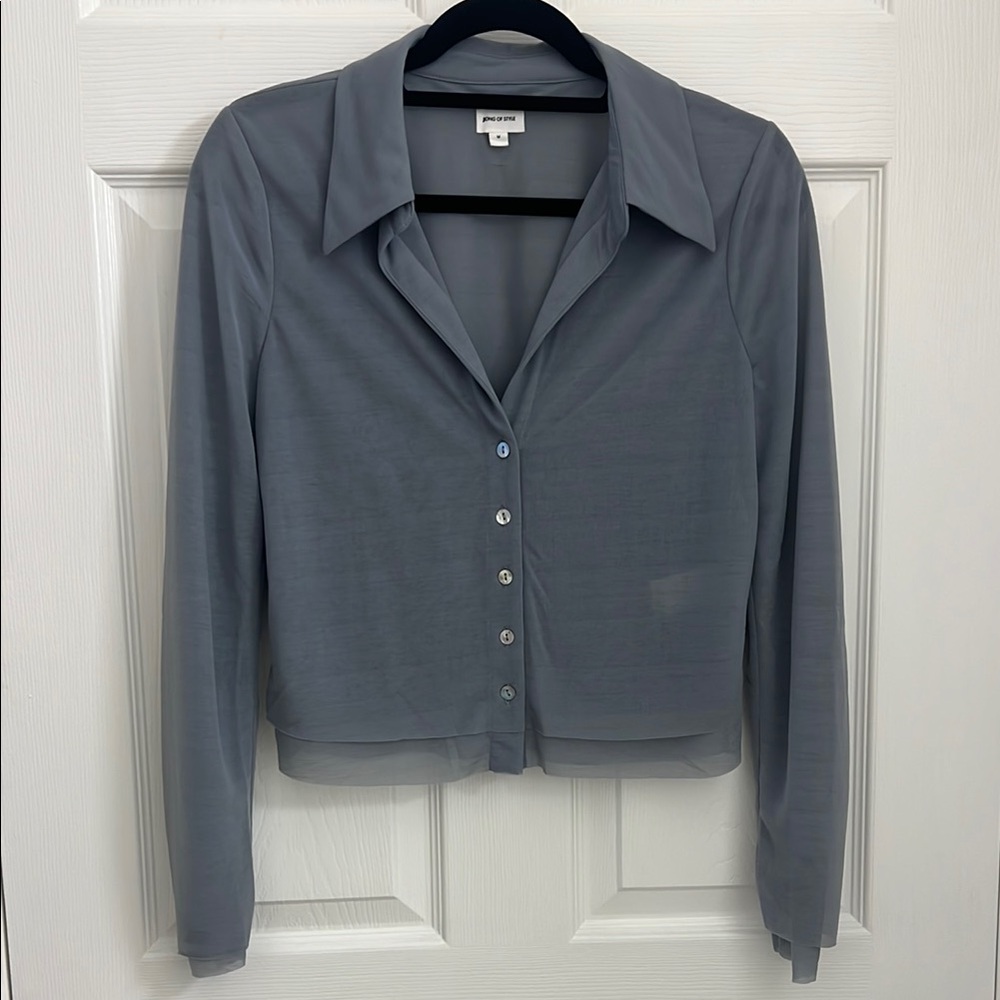 Song of Style Gray Sheer Button-Down Shirt